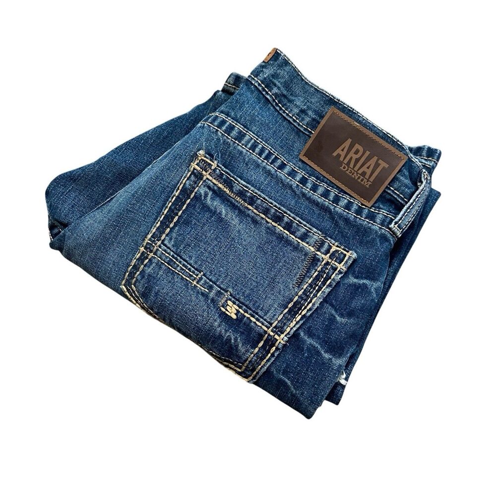 Men’s Ariat M5 Straight Leg Fit Jeans Pants 34x30 Denim Blue Western Cowboy
